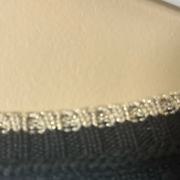 Calvin Klein Cable Knit Sweater Dress Bell Sleeve Black Gold Trim Large Holiday - Picture 3 of 9
